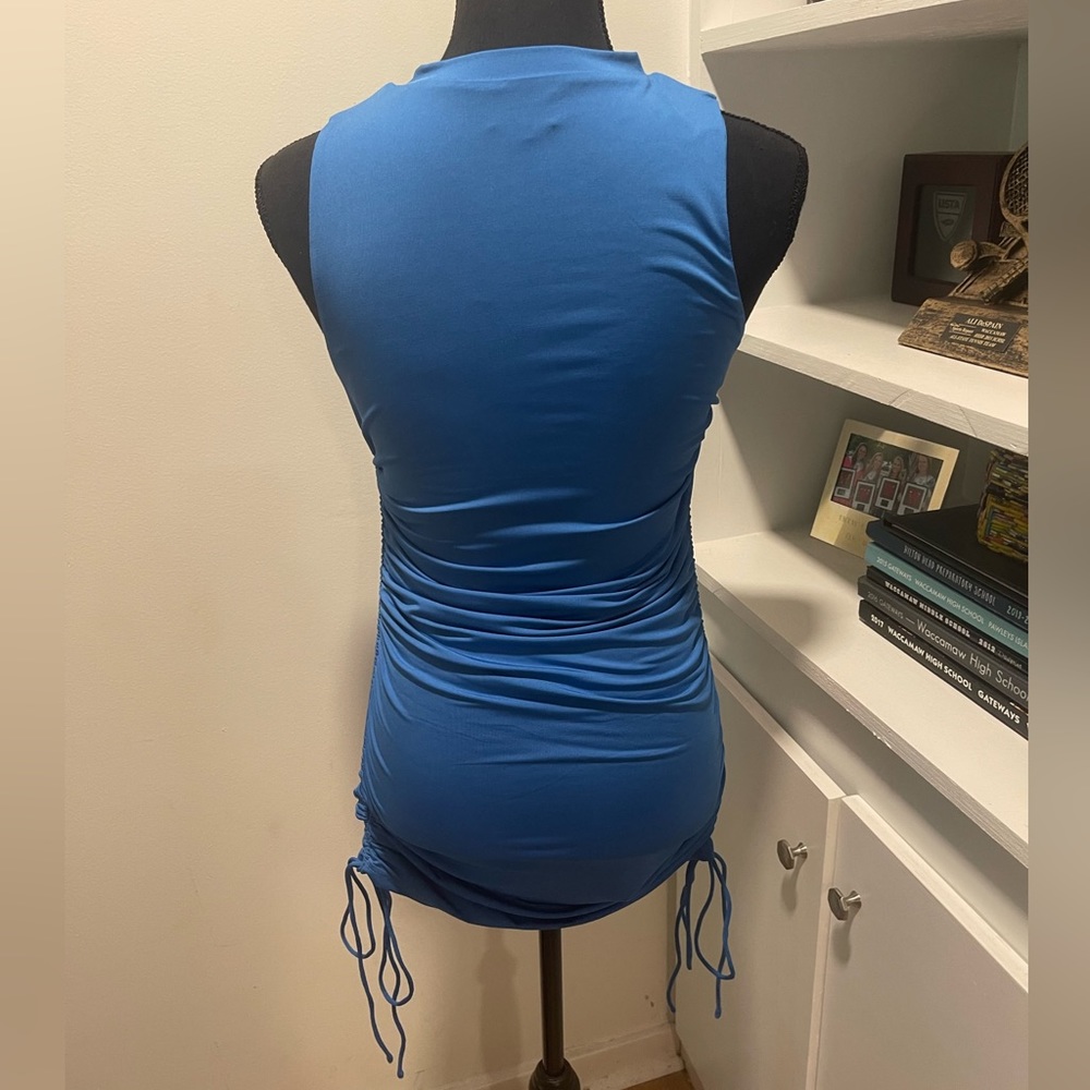 Super down Cory Ruched Side Dress in Colbalt - Picture 8 of 9
